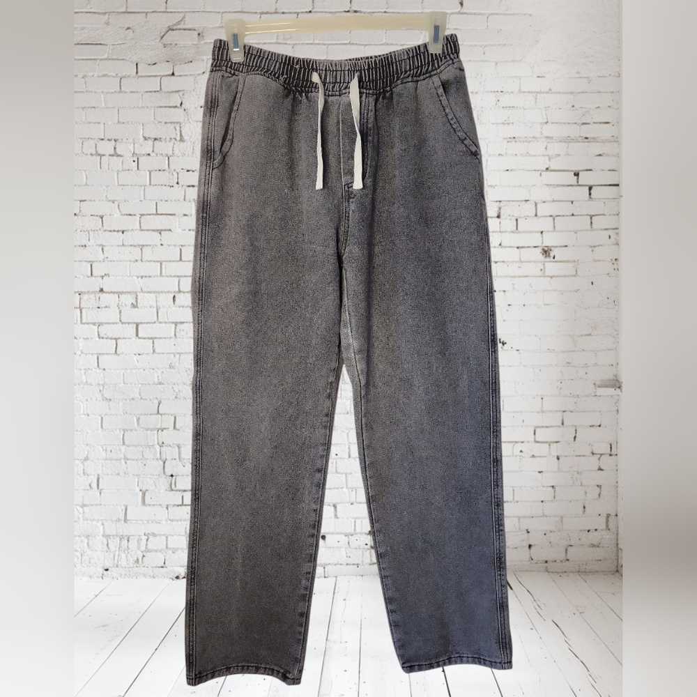 Men's Street Loose Baggy Jeans, Pull On, Grey Wash, 30x30, EUC